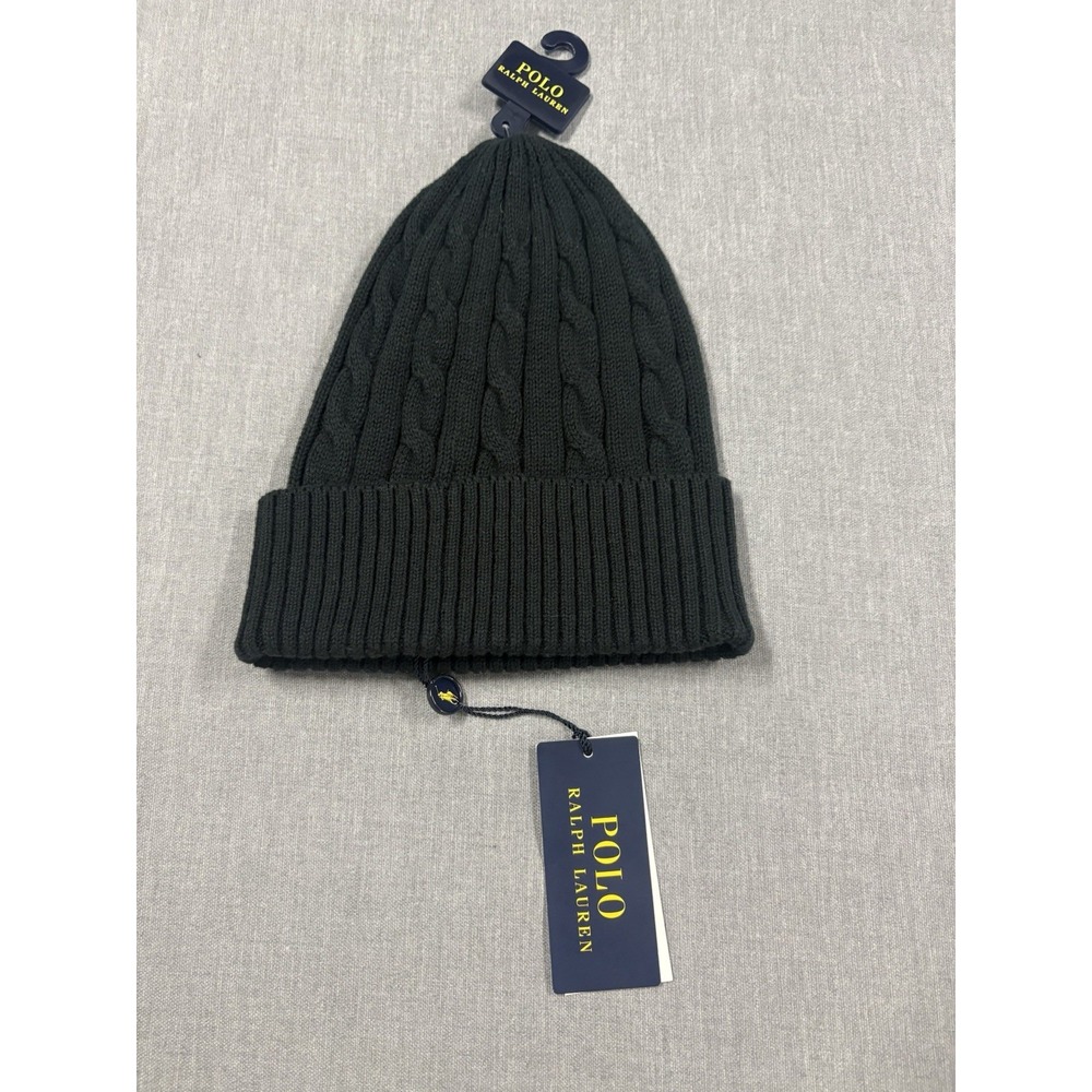 Polo Ralph Lauren Cuffed Cable Knit Cashmere Blend Beanie Black / Red O/S NWT - Picture 5 of 5